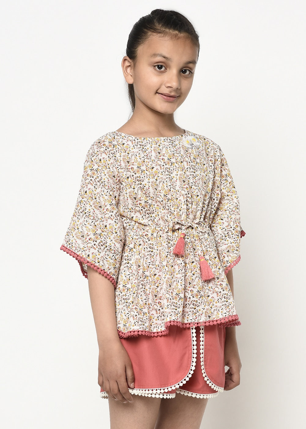 Floral Printed Kaftan Top With Shorts.