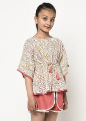 Floral Printed Kaftan Top With Shorts.