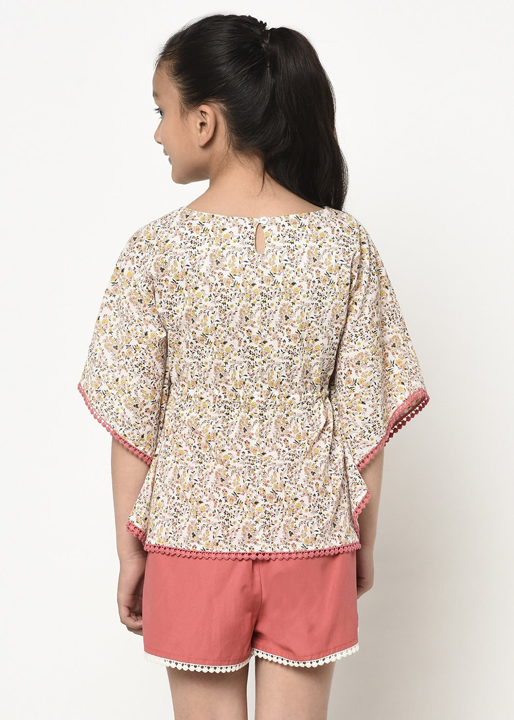 Floral Printed Kaftan Top With Shorts.