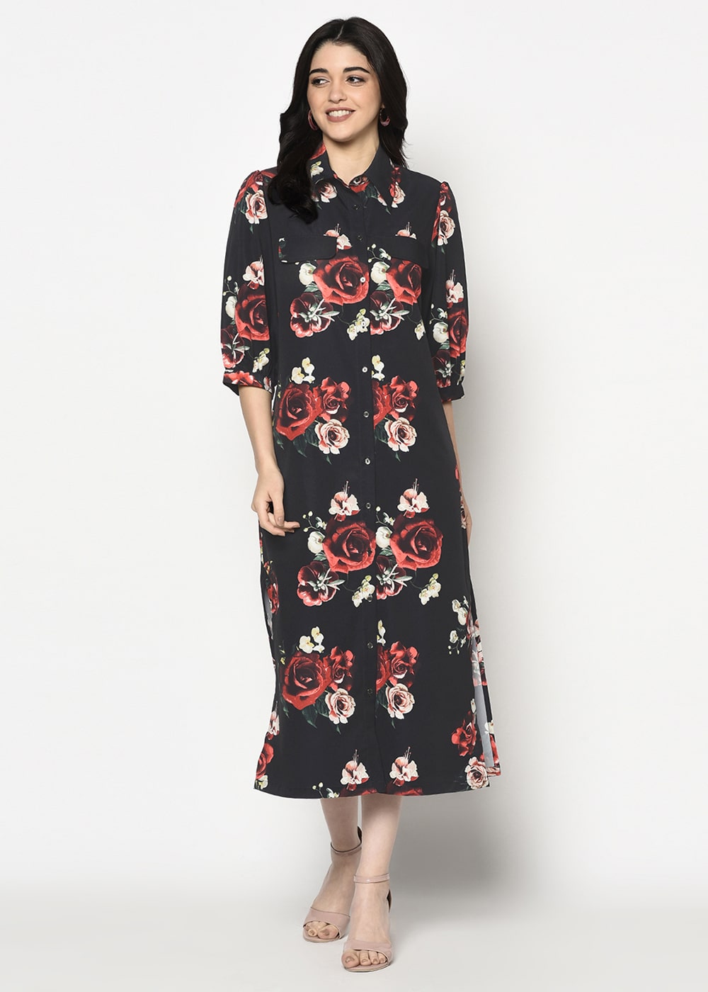 Black Floral Long Tunic