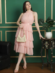 Pink Mesh Layered Pretty Dress