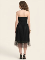Black Mesh Flared Dress