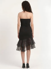 Black Halter Dress With Organza Frill