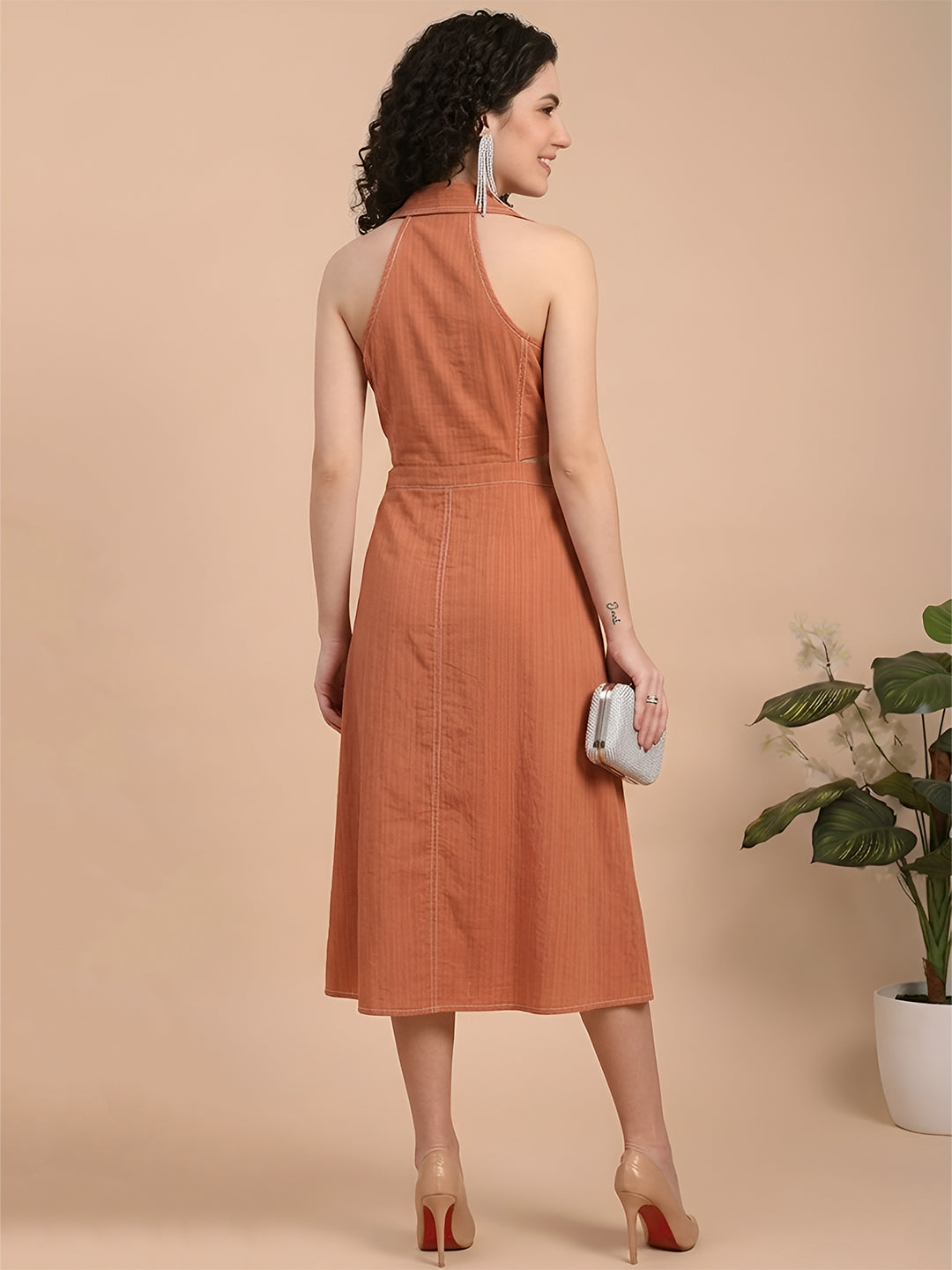 Orange Shirt Dress with Contrast Stitch