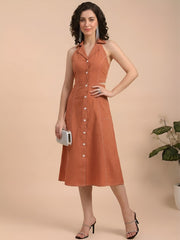 Orange Shirt Dress with Contrast Stitch