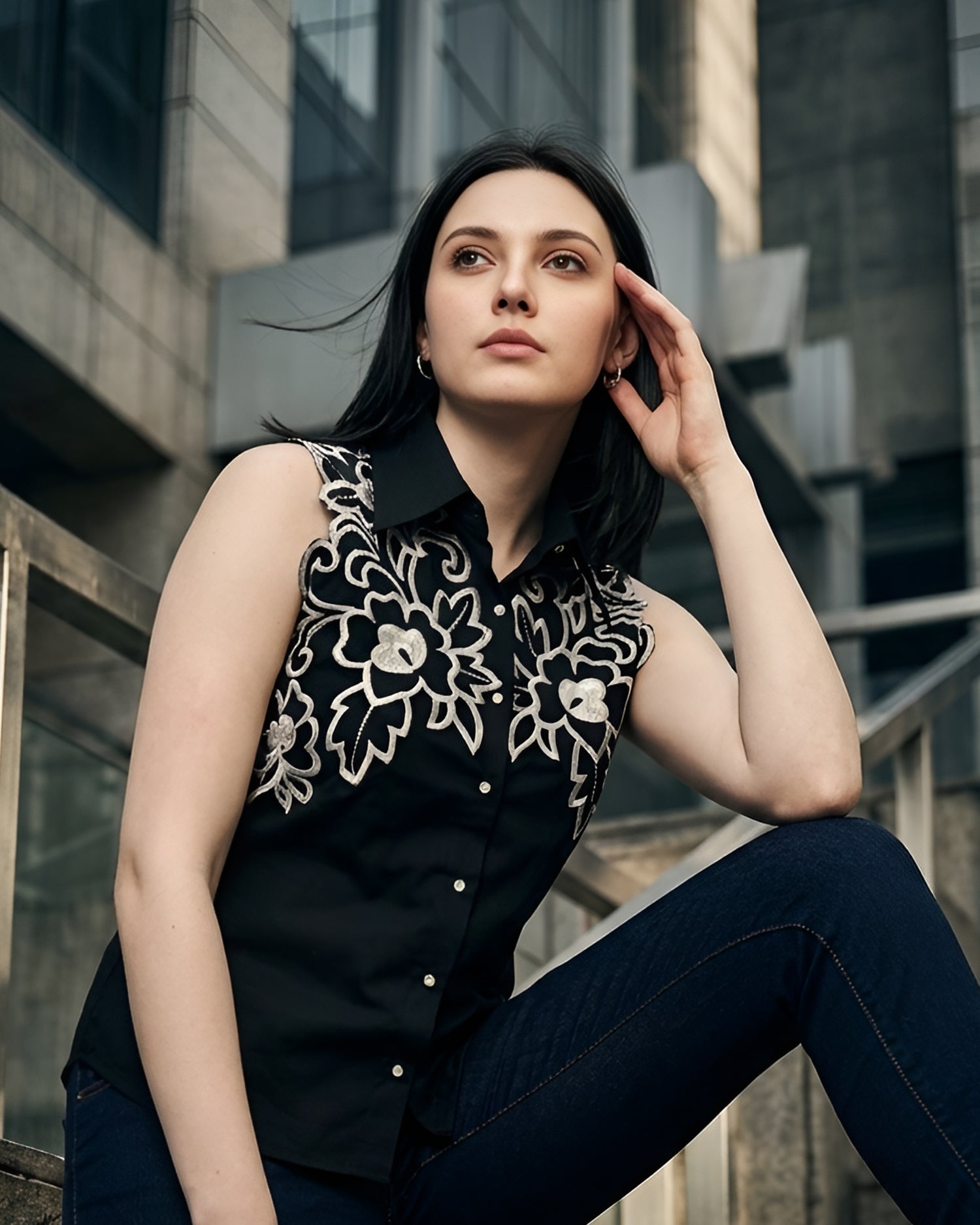 Black & White Shirt With Embroidery