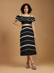 Black Beachy Top With Laced Skirt