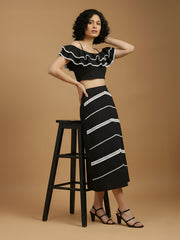 Black Beachy Top With Laced Skirt