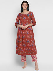 Floral Kurta with Striper Pants Fusion Set