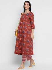Floral Kurta with Striper Pants Fusion Set