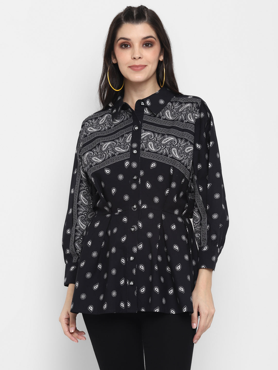 Paisley Printed Shirt with Batwing Sleeves