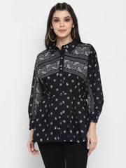 Paisley Printed Shirt with Batwing Sleeves
