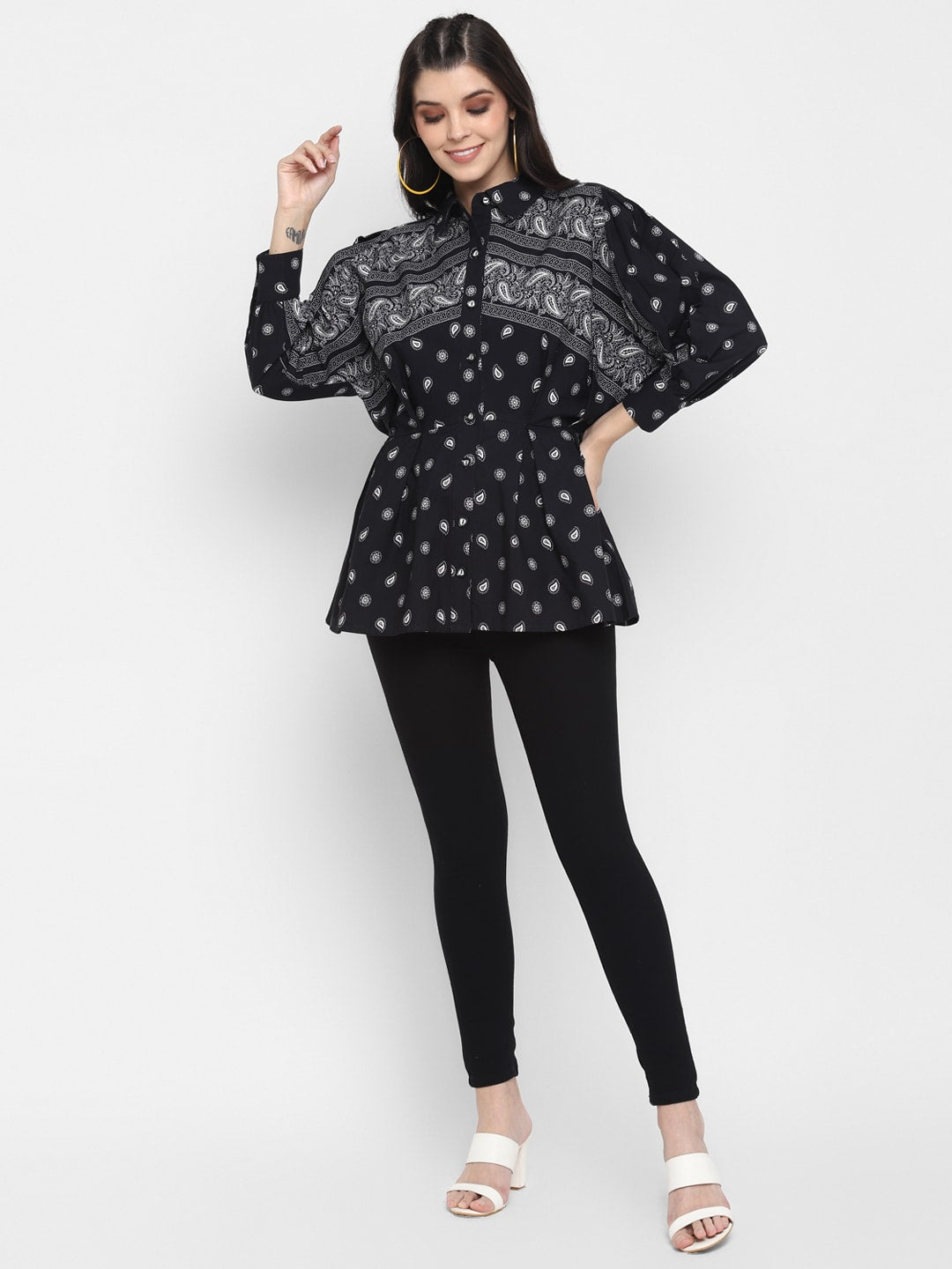 Paisley Printed Shirt with Batwing Sleeves