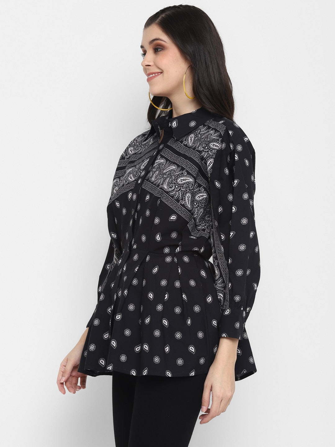Paisley Printed Shirt with Batwing Sleeves