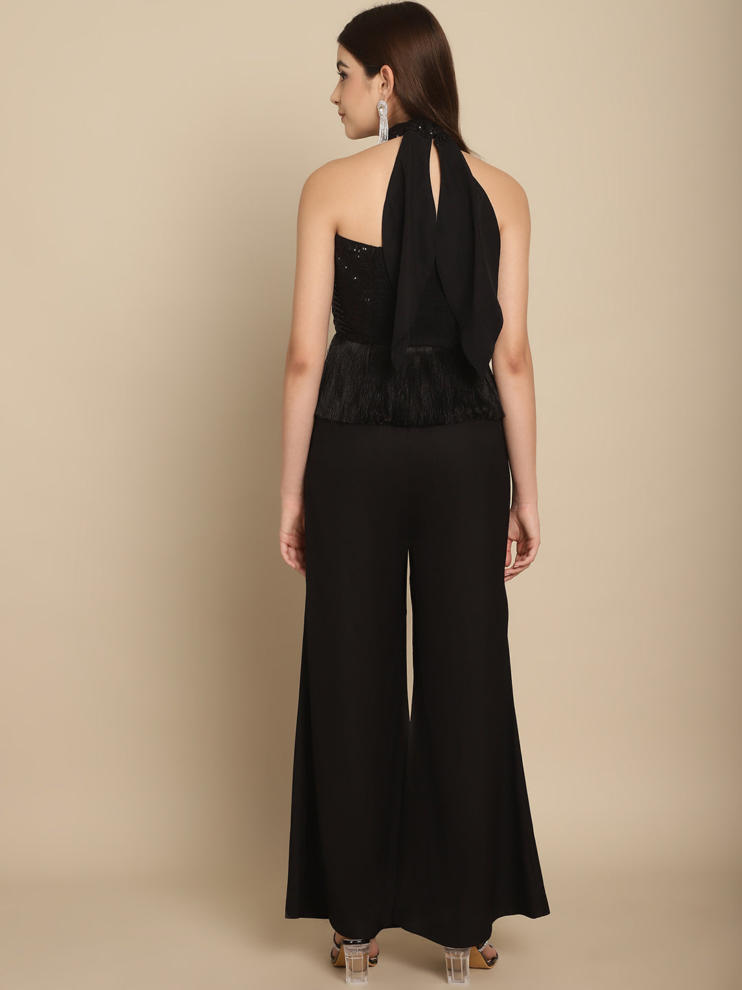 Black Sequins Wrap Top With Trouser