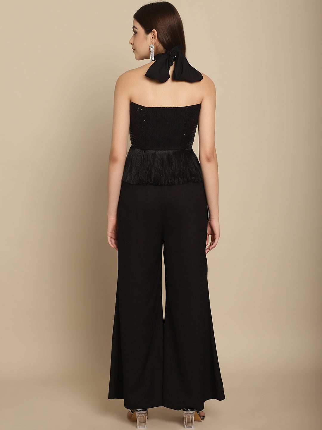 Black Sequins Wrap Top With Trouser