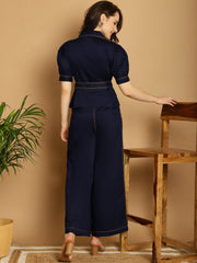Contrast Thread Detail Co-Ord Set With Belt - Navy Blue
