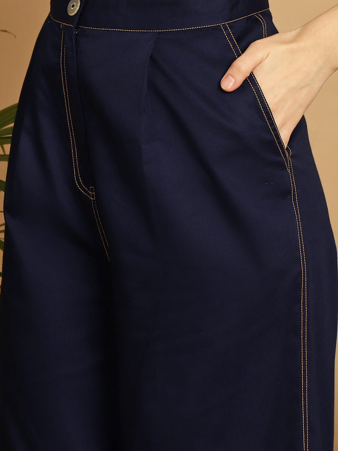 Contrast Thread Detail Co-Ord Set With Belt - Navy Blue