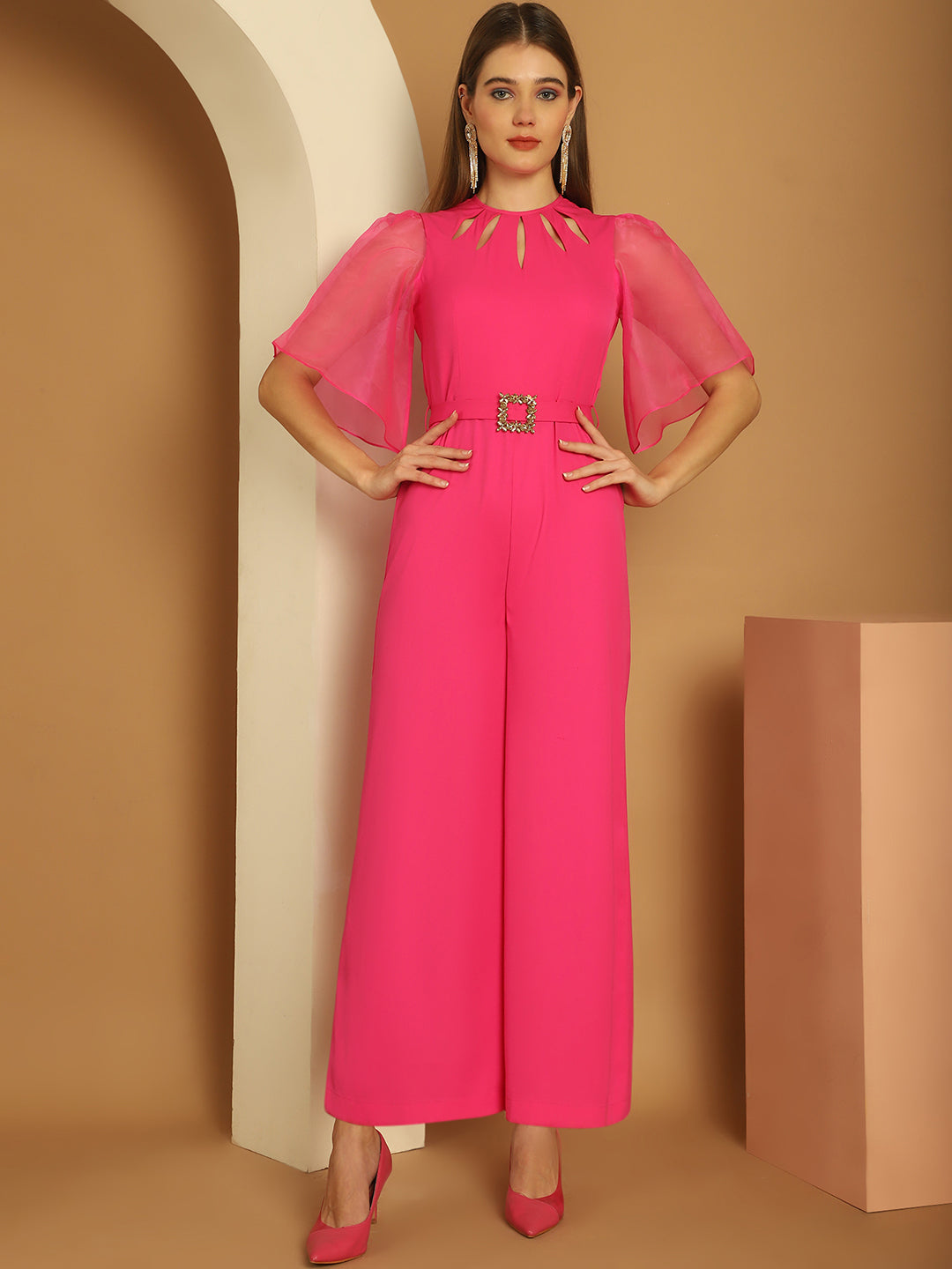 Cut-Out Neckline Pink Jumpsuit