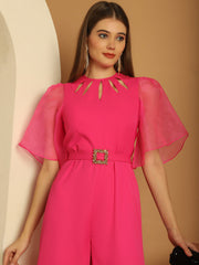 Cut-Out Neckline Pink Jumpsuit