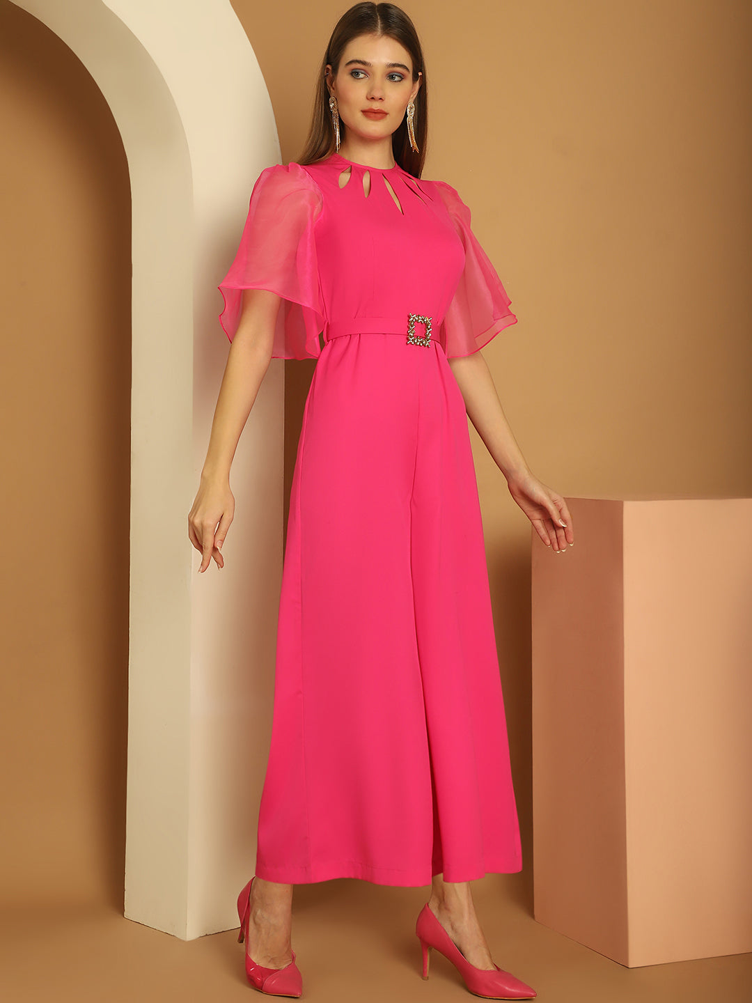 Cut-Out Neckline Pink Jumpsuit