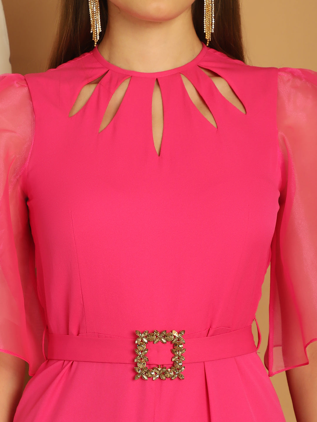 Cut-Out Neckline Pink Jumpsuit