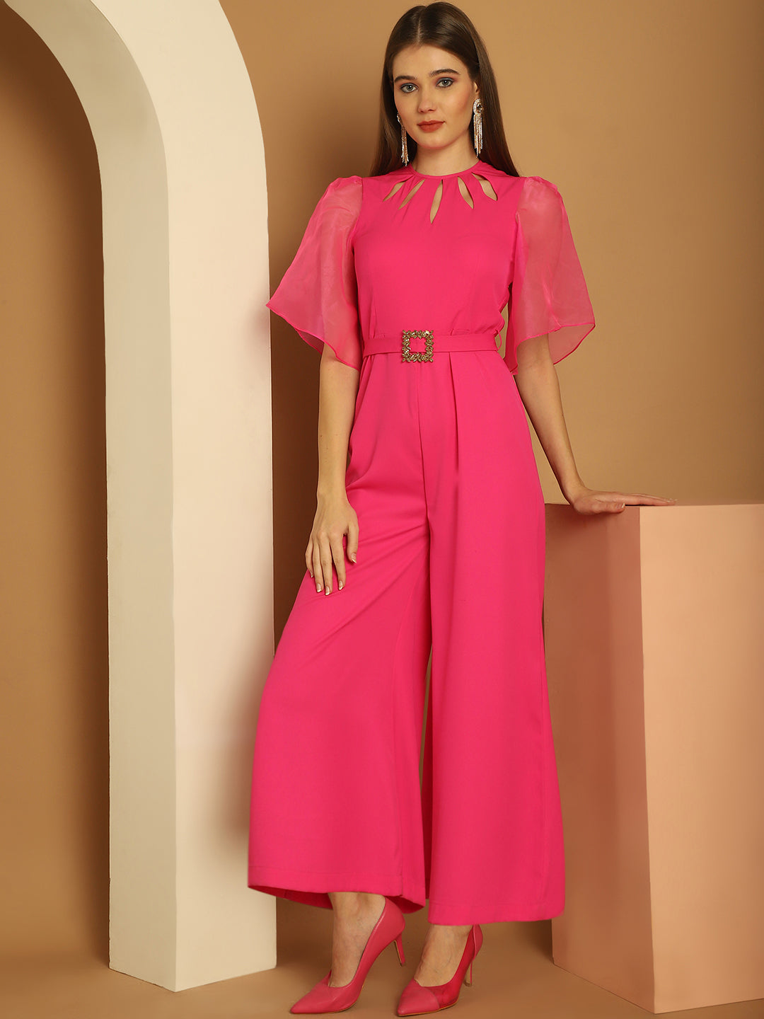 Cut-Out Neckline Pink Jumpsuit