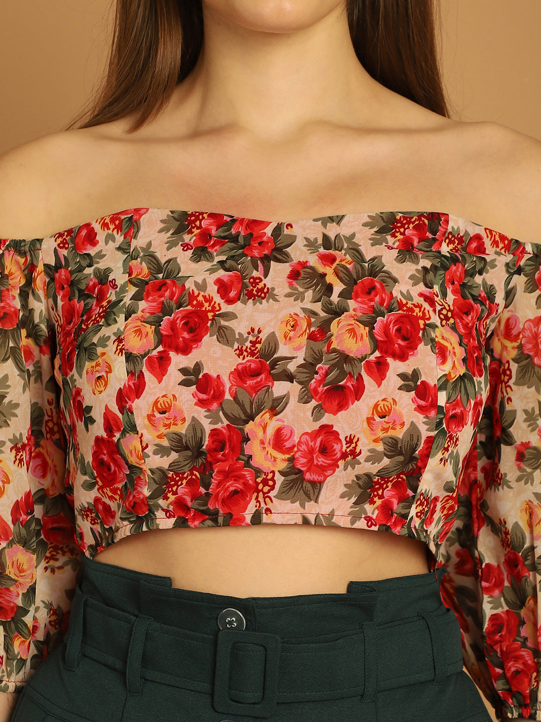 Floral Off-Shoulder Top With Organza Detail Trouser