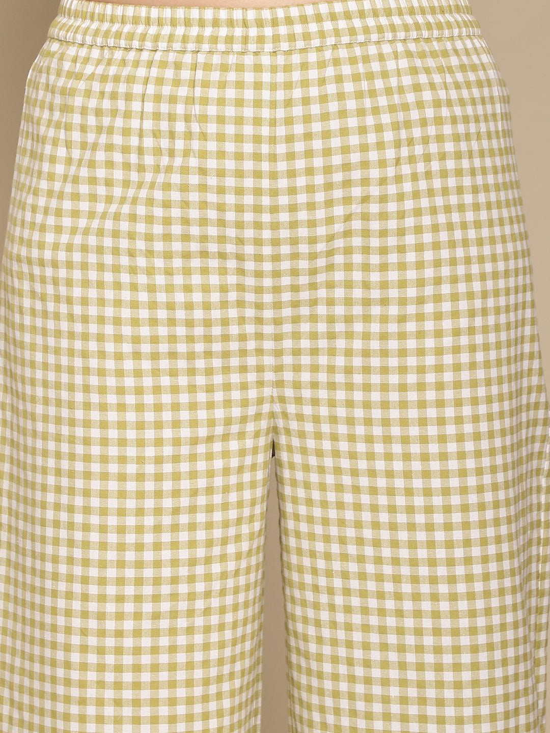 Green Checkered Nightwear With Peter Pan Collar