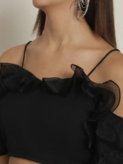 Organza Detail Top With Floral Trouser