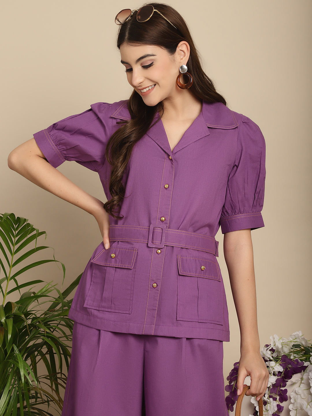 Purple Co-Ord Sets With Belt