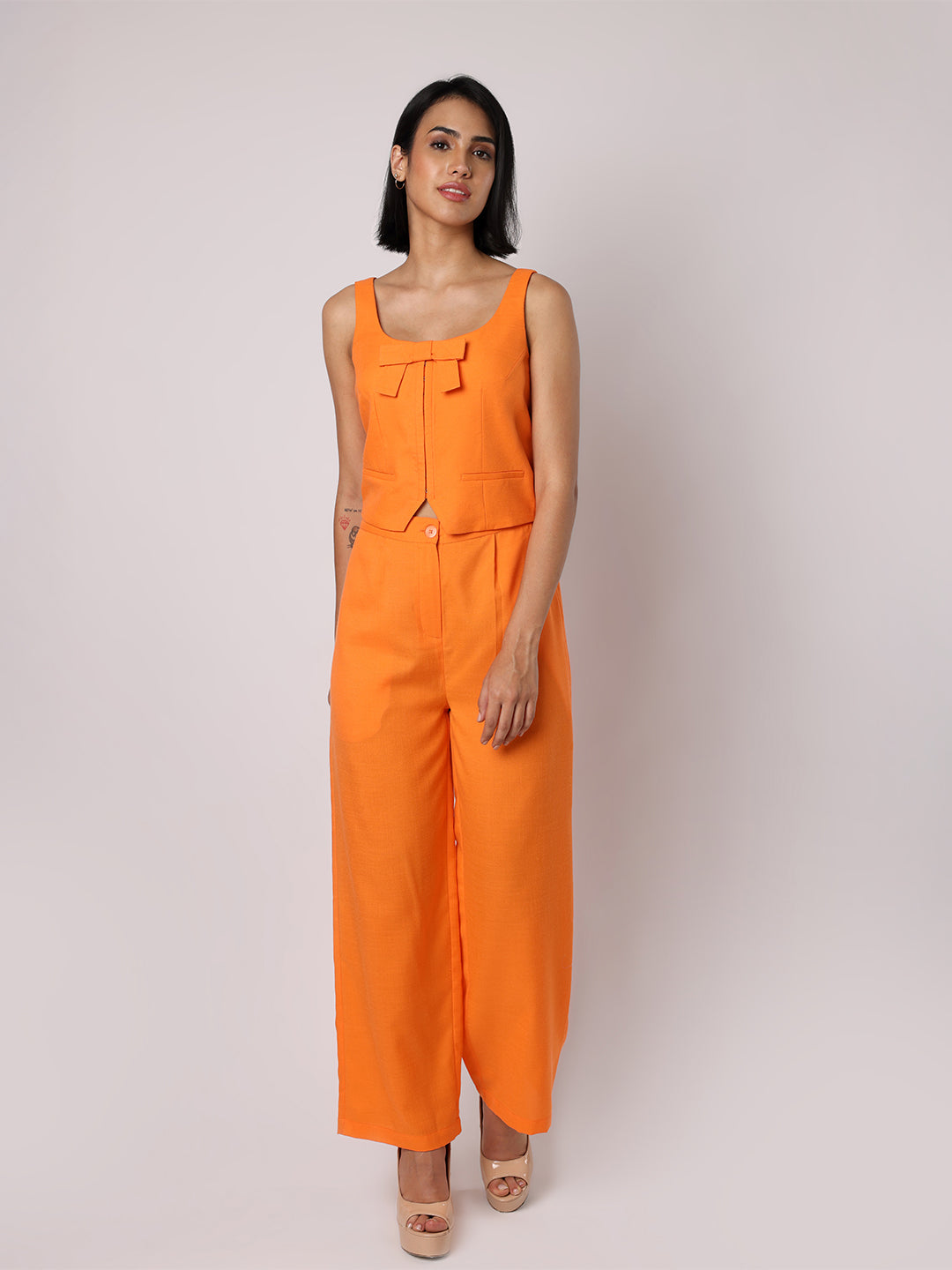 Orange Waist Coat With Bow & Trousers