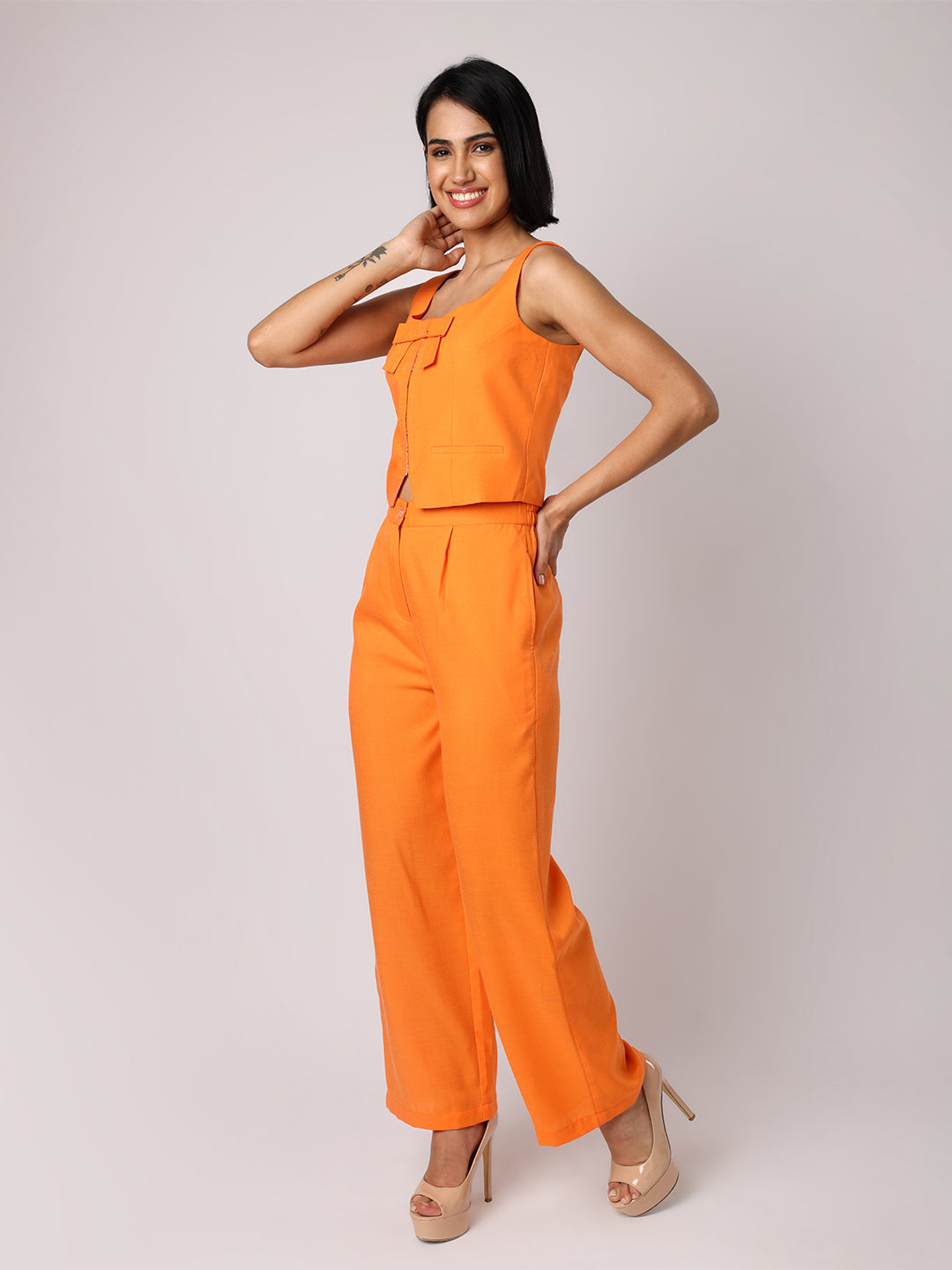 Orange Waist Coat With Bow & Trousers