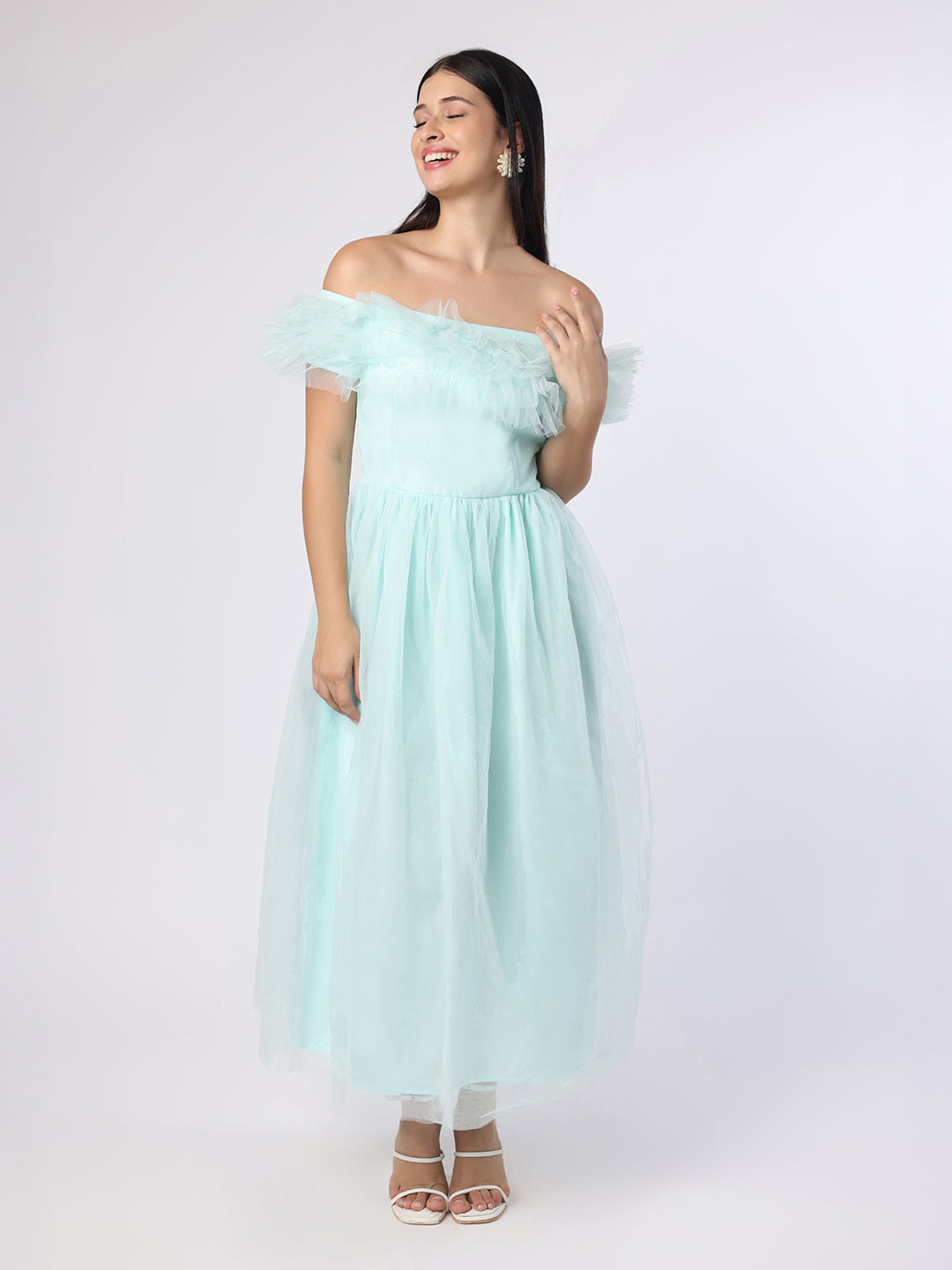 Ruffled Detail Mesh Dress