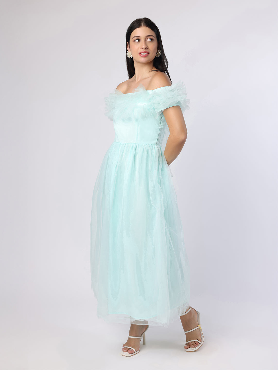 Ruffled Detail Mesh Dress