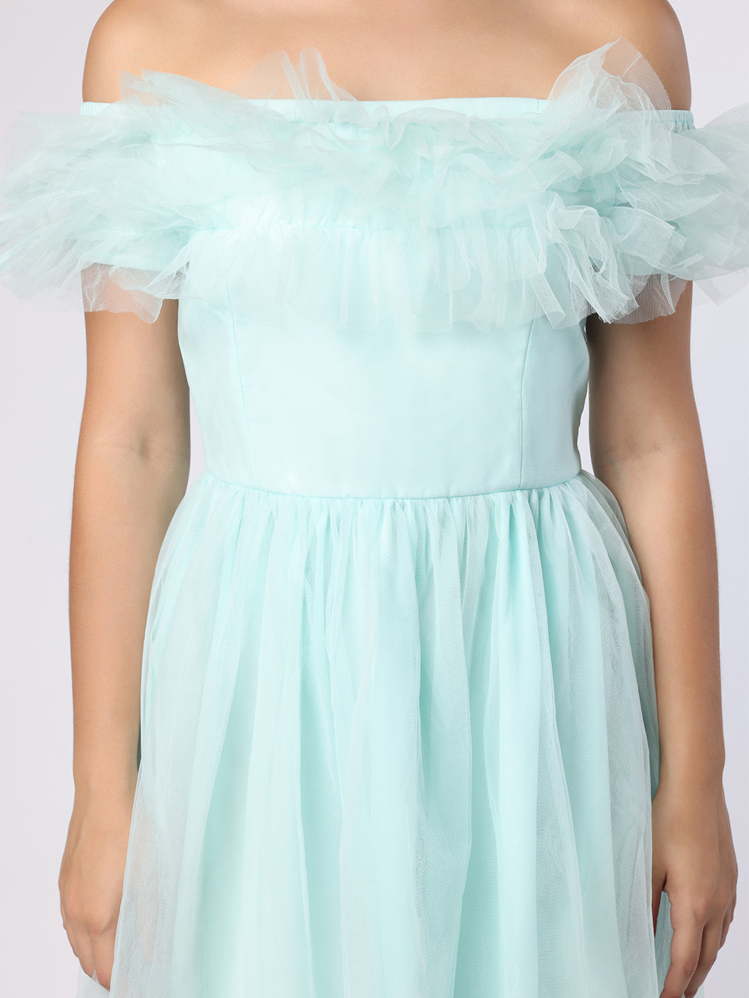 Ruffled Detail Mesh Dress