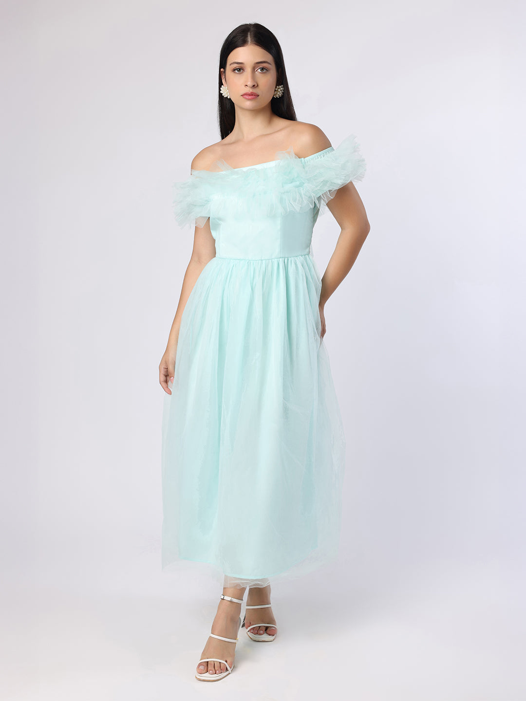 Ruffled Detail Mesh Dress