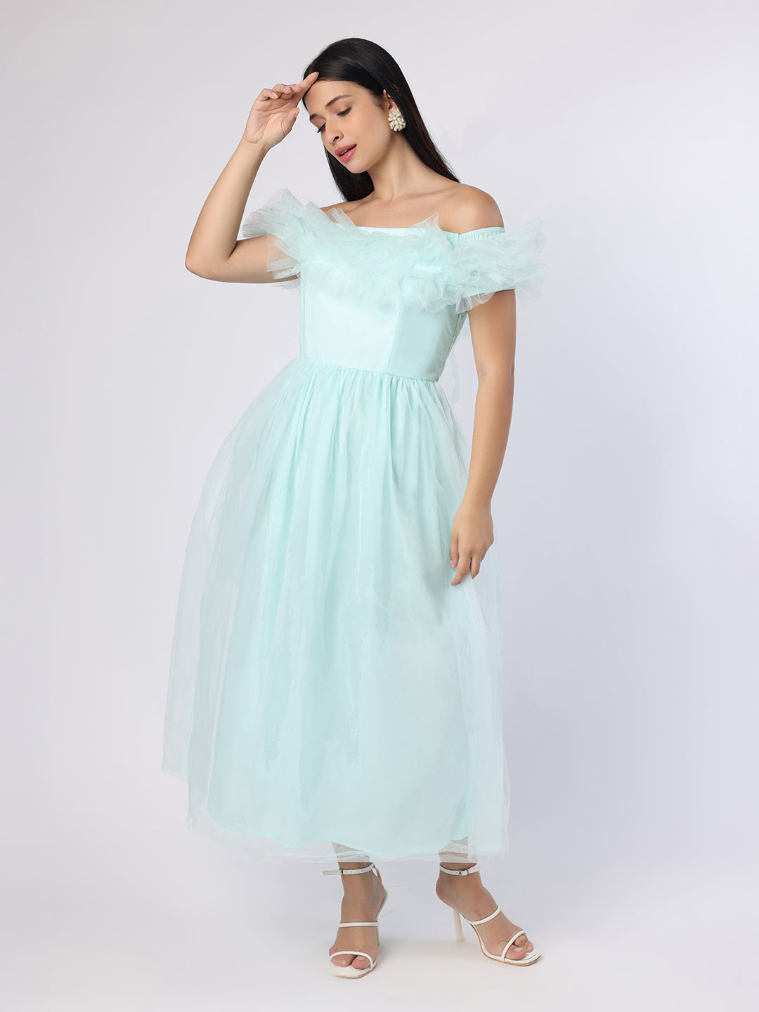 Ruffled Detail Mesh Dress