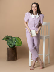 Lilac Checkered Nightwear With Peter Pan Collar