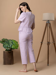 Lilac Checkered Nightwear With Peter Pan Collar