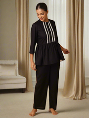 Black Nightwear With Lace Yoke Detail