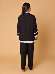 Black Nightwear with Lace Detail At Sleeves And Hem
