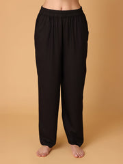 Black Nightwear with Lace Detail At Sleeves And Hem