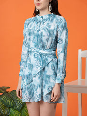 Abstract Printed Dress with Rushing at Waist