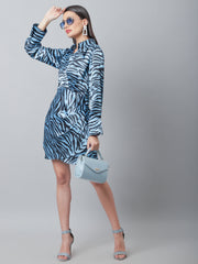 Animal Print Black And Blue Satin Dress