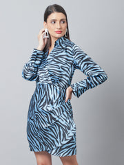 Animal Print Black And Blue Satin Dress