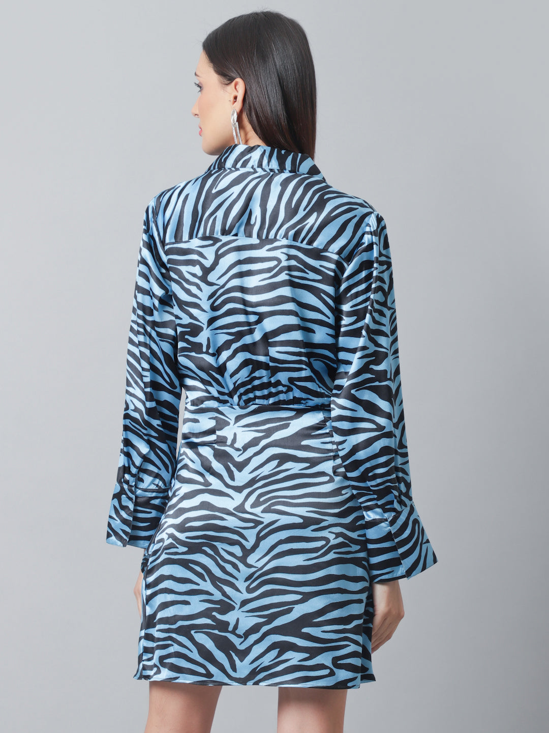 Animal Print Black And Blue Satin Dress