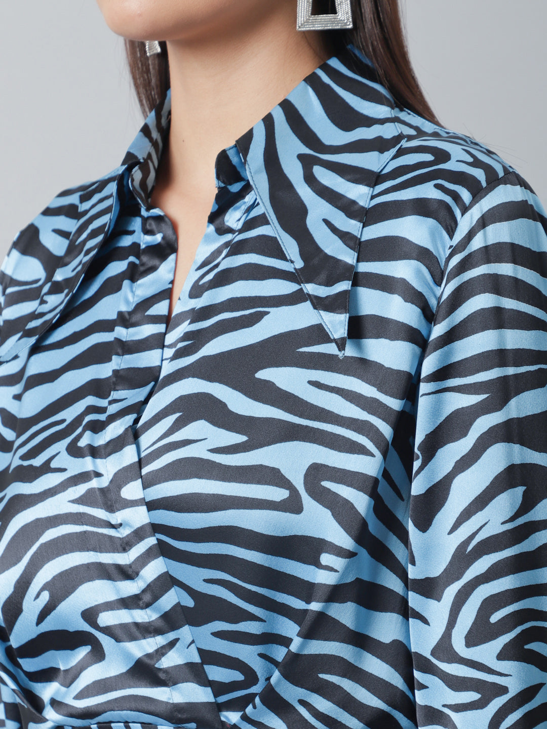 Animal Print Black And Blue Satin Dress