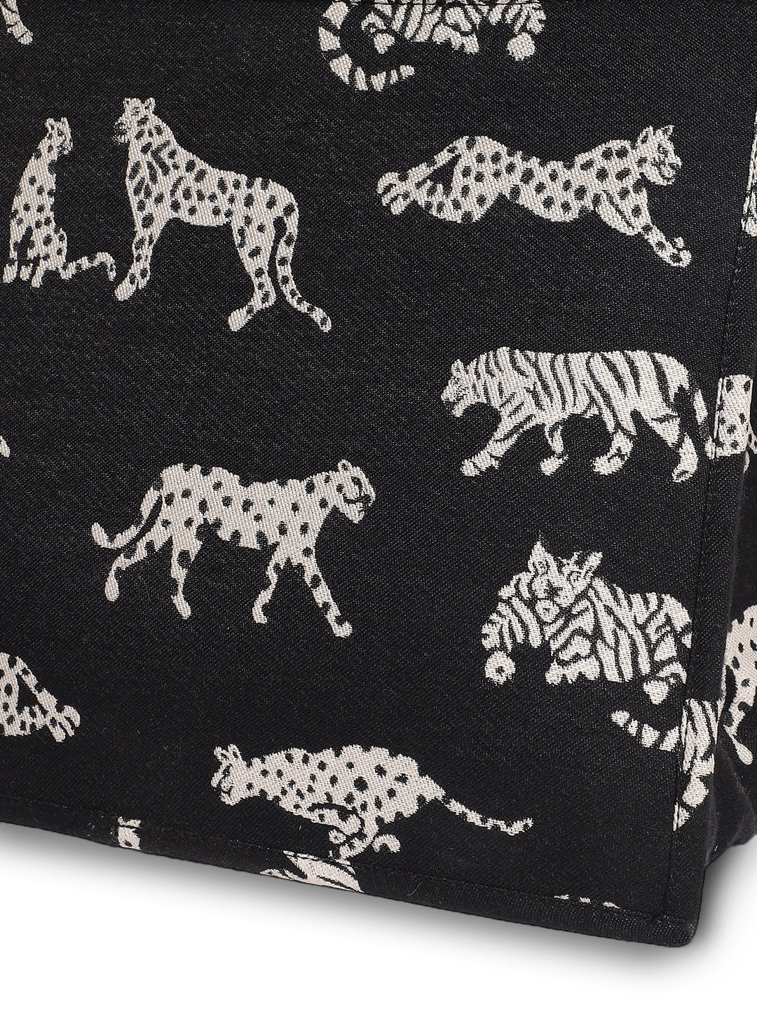 Black Jacquard Tiger Patterned Handbag