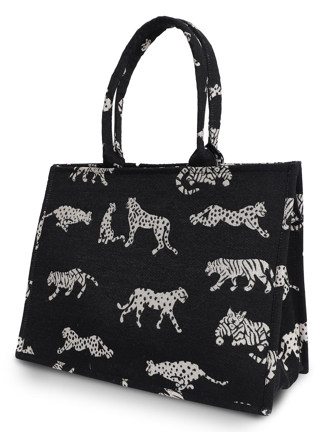Black Jacquard Tiger Patterned Handbag